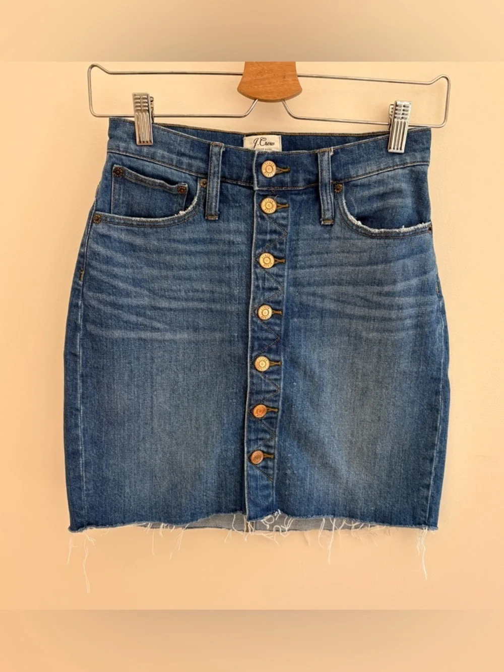 J. Crew Denim Cut-Off Button Down Skirt